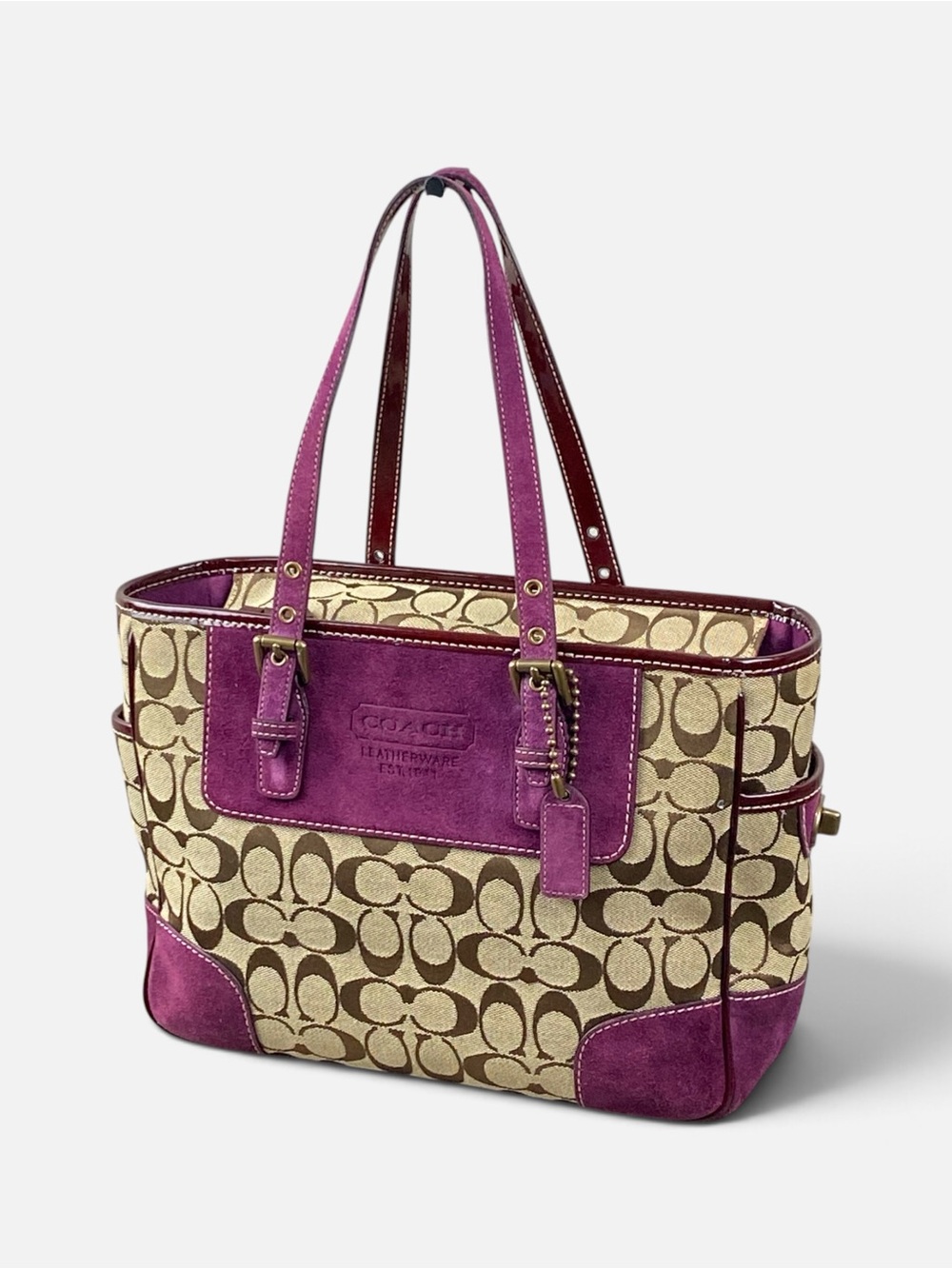 Coach Vintage Signature C Purple Suede Turnlock Tote